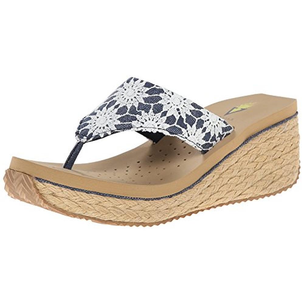 VOLATILE 3559 Womens Somerset Navy Crochet Thong Wedges Sandals 7 BHFO ...