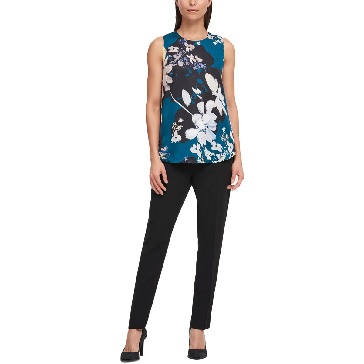 DKNY Womens Green Floral Print Sleeveless Pullover Top Blouse XS BHFO ...