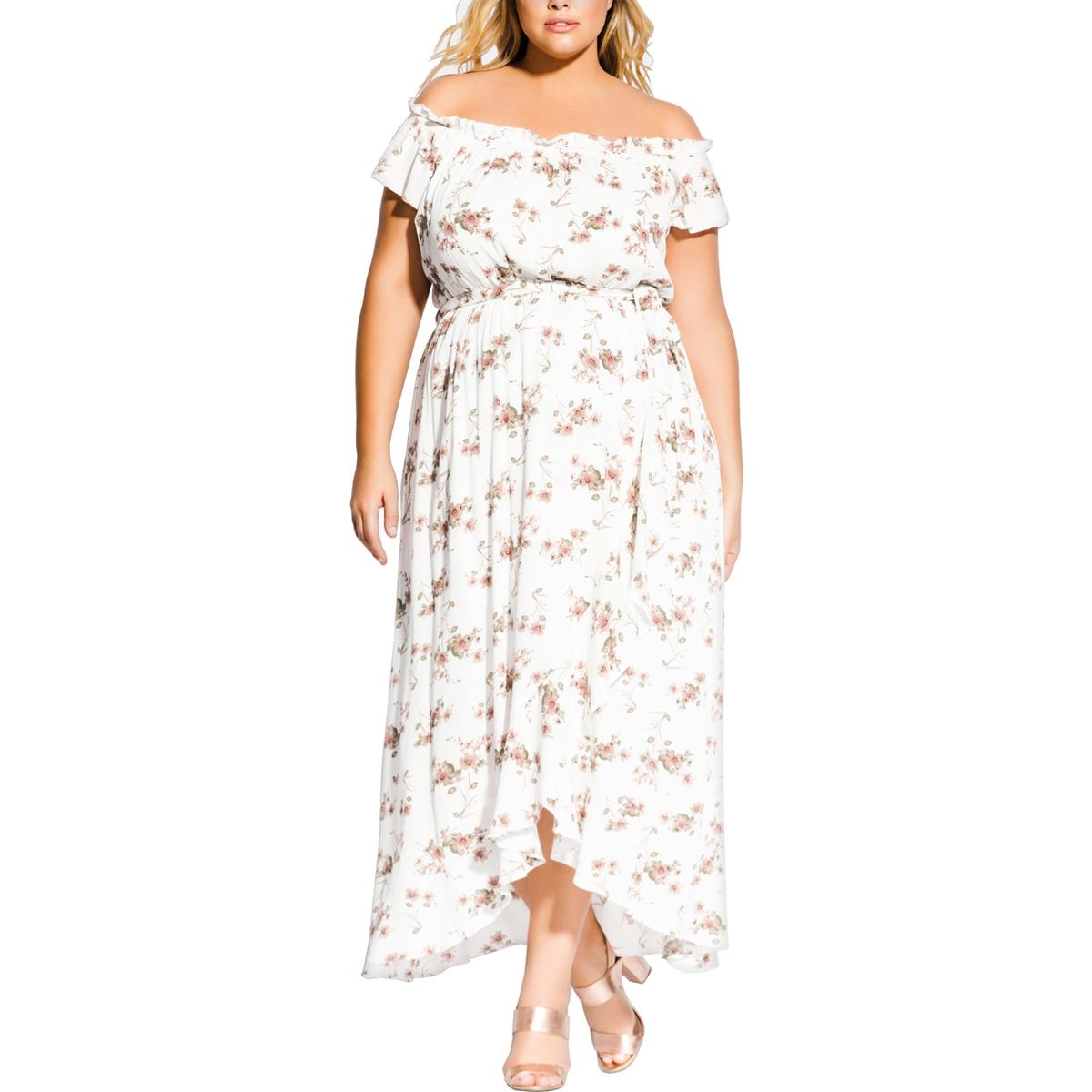 City Chic Womens White Floral Ruffled Maxi Dress Plus 20 XS BHFO 8974 ...