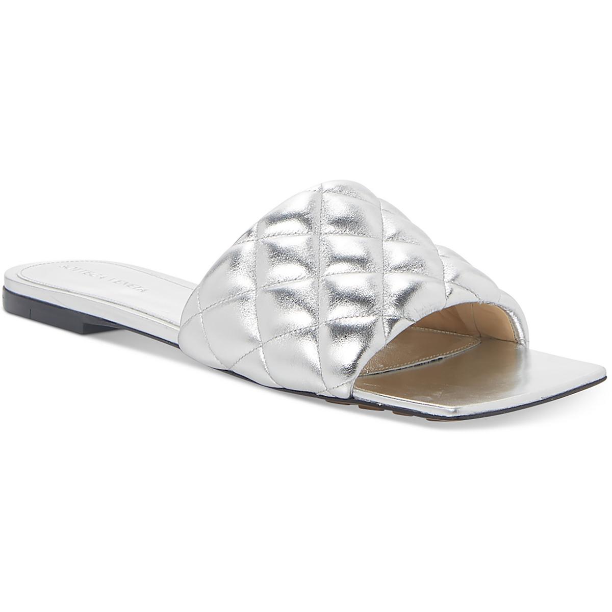 Pre-owned Bottega Veneta Womens Reflection Matelasse Leather Slide Sandals Shoes Bhfo 8735 In Silver