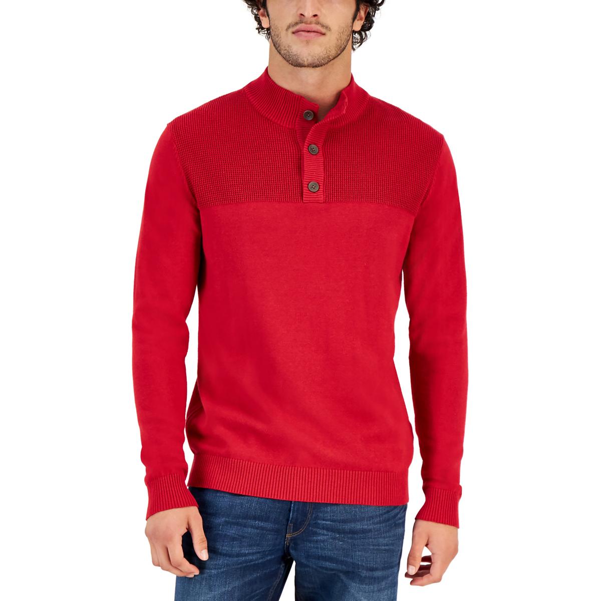 Club Room Mens Cotton Henley Waffle Knit Pullover Sweater Shirt