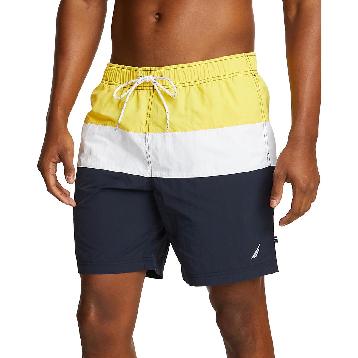 Nautica Mens Yellow Colorblock Beachwear Board Shorts Swim Trunks 3XL ...