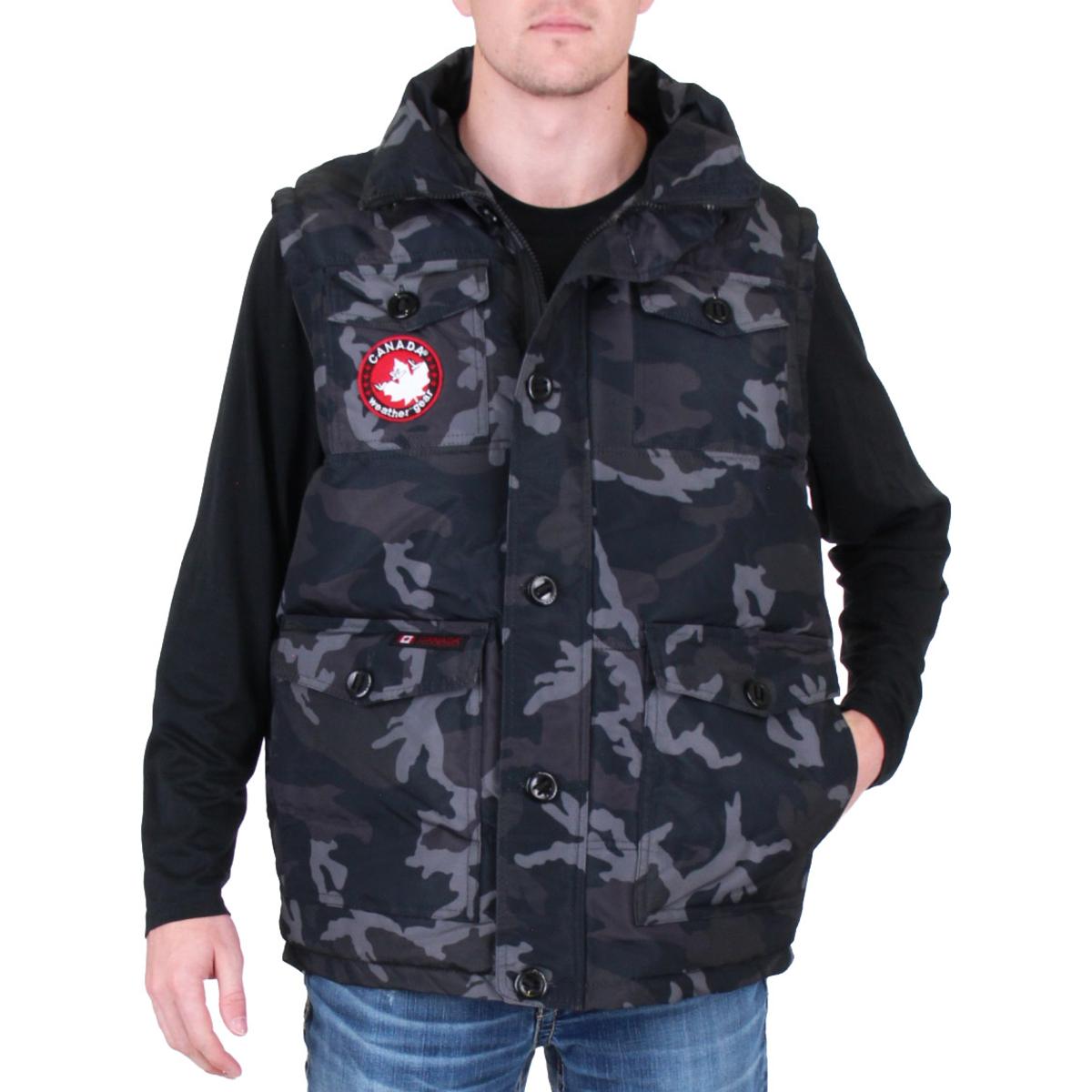 Canada Weather Gear Mens Black Waterproof Camouflage Outerwear Vest XL