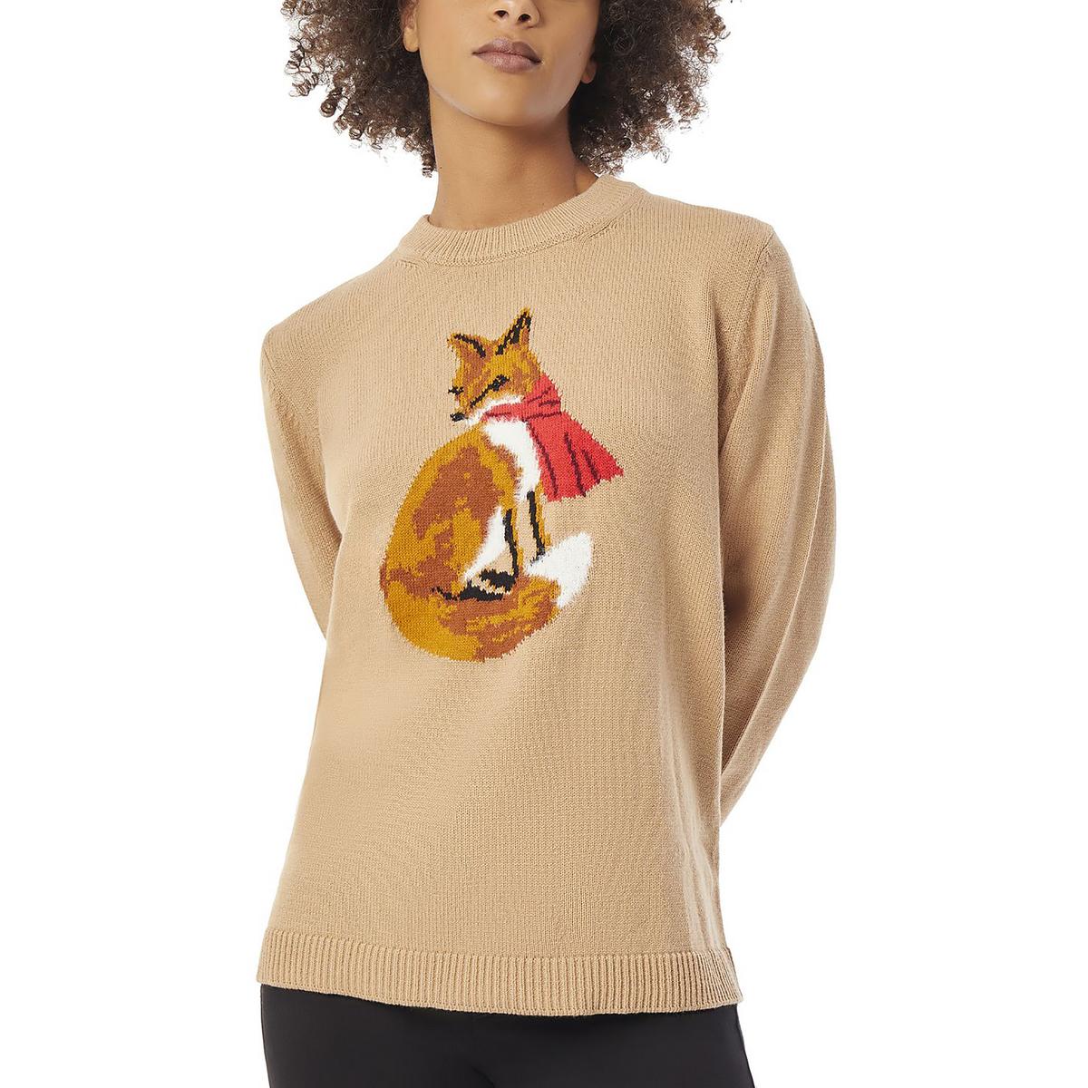 Jones New York Womens Fox Crewneck Winter Pullover Sweater BHFO 6113 - Picture 2 of 3